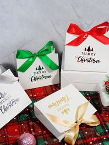 5 حقائب هدايا عيد الميلاد مع شجرة وشريط ربطة، صناديق هدايا ورقية صغيرة، لحفلات العطلات والأعياد والاحتفالات ذات الموضوع، ديكور عيد الميلاد