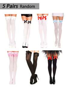 5/3/1 双性感红色蝴蝶结过膝袜，白色蝴蝶结过膝袜，适合圣诞节、万圣节 - 彩色 - 查看 20