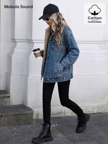 Mobula Sound#中东百搭休闲运动时尚女装春秋冬保暖抓绒防风女士蓝色Y2K学生学院青年风格牛仔夹克