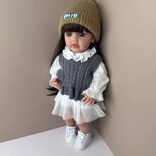 55cm Full Vinyl Long Hair Simulation Doll Realistic Reborn Dolls With Big Eyes DIY Hairstyle Companion Toy New Year's Day Gift - Light Grey - View 3