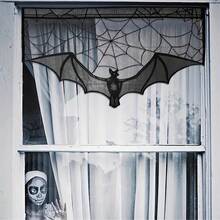 1pc Black Lace Bat Window Curtain Spider Web Bat Door Panels Decoration For Holiday Party Home Decor Gifts Birthday Graduation - 黑色 - 查看 3