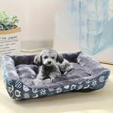 SUNFIONA 1pc Soft Pet Bed For Cats & Small Dogs - Plush Polyester Fill, Blue Paw Print Design, Durable Indoor Sofa Cushion, Easy To Clean, Cozy & Comfortable For Indoor Pets, Cat Bed, Playful Pet Design, Easy Clean Material