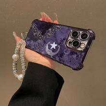 Moonlit Floral Mobile Phone Case, Designed With Lace And Star Accents, Suitable For IPhone 16, 15, 14, 13, 12 And 11 Pro Models, Made Of TPU Material, And Provides Shockproof Protection. Perfect For Family, Friends, Children, Birthdays, Spring, Holidays, Boyfriends, Girlfriends, And Valentine's Day Gifts. - Màu tím - Xem 7