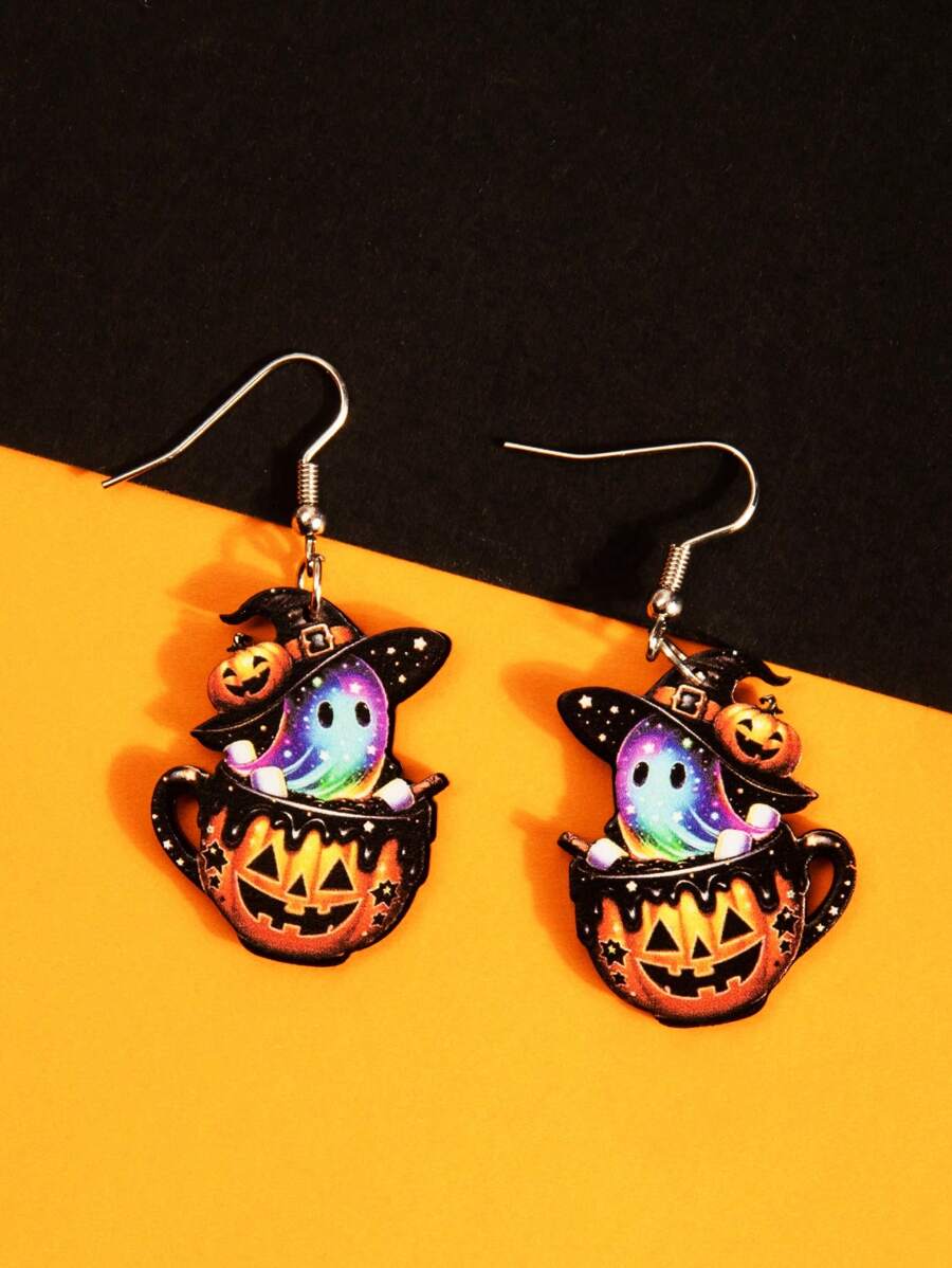 1 对 2D 亚克力万圣节耳环，彩虹魔法鬼南瓜杯亚克力耳环，万圣节耳环配件