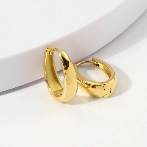 1pair Water Proof Stainless Steel Gold Color Hoop Earrings For Men Women High Quality Ear Fashion Accessories