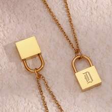 Ins Fashion Versatile Necklace Hip-Hop Multi-Layer Stainless Steel Letter Concentric Lock Necklace - Chữ H - Xem 3