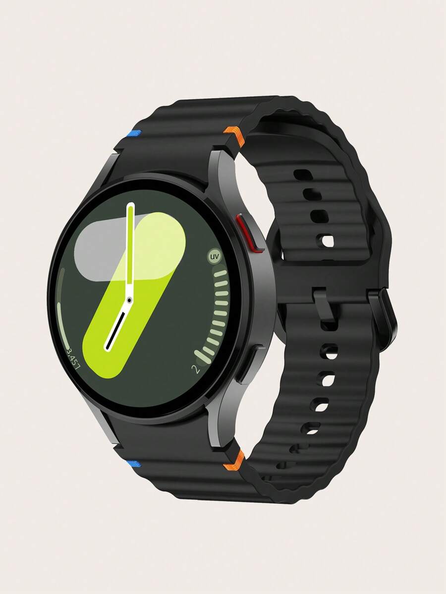 1pc Black Silicone Contrast Stitching Wavy Design Smart Watch Band Compatible With Samsung Galaxy Watch 4/5/6/7 40mm/42mm/43mm/44mm/45mm/46mm/47mm/5 Pro