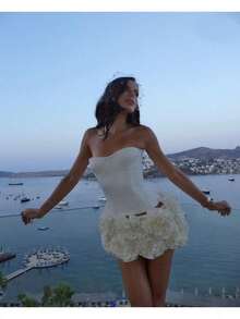 Women's Mini Tutu Dress Sexy Bodycon Sleeveless Off Shoulder Solid Ruffles Lace Layered Hem Party Cocktail Dresses - trắng - Xem 2