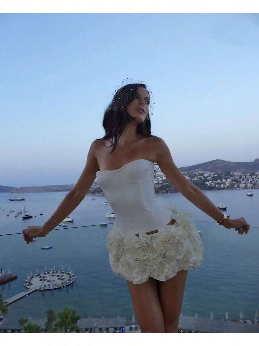 Women's Mini Tutu Dress Sexy Bodycon Sleeveless Off Shoulder Solid Ruffles Lace Layered Hem Party Cocktail Dresses - 白色 - 查看 1