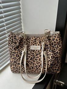 时尚条纹手提包 - 女士大容量单肩包 - 日常使用的拉链托特包 - 金属链条托特包 简约链条单肩托特包 适合少女、女大学生、新秀和白领人士 非常适合办公室工作、商务通勤 女士最佳工作包 秋季钱包 冬季猎豹印花豹纹 - 棕色 - 查看 9