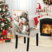 1/4/5/6/7/36 piezas Funda de silla/Juego de fundas de asiento con estampado de muñeco de nieve y caja de regalo, adecuado para uso en interiores del hogar, restaurante, hotel, opción ideal para decoración diaria moderna. La mantequilla encaja en mesas de comedor cuadradas, las fundas de silla elásticas son lavables.