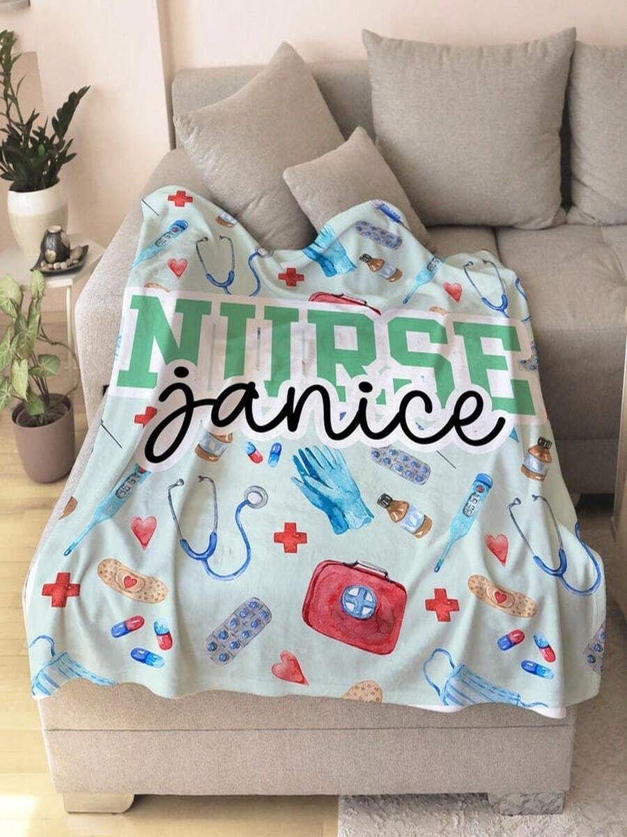 Personalized Nurse Blanket Nurse Gift For Her RN Cute Throw LPN Graduation Present Nursing Grad Daughter Blanket Nurse Week Gift DC_1 - 白色 - 查看 1