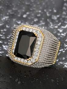1 件女士珠宝礼物，婚礼订婚周年派对饰品方晶锆石戒指 - 黑色 - 查看 3
