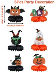 6Pcs Halloween Honeycomb Centerpieces,Happy Halloween Table Ornament Including Pumpkin,Ghost,Black Cat And Joker StyleHalloween Party Favors,Trick Or Treat Decorations For Halloween,Table Centerpiece,Halloween Home Decor,Fall Party Supplies,Halloween Decorations,Halloween Gifts