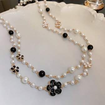 1 件复古仿珍珠多层长毛衣链项链，日常和派对珠宝礼物