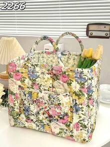 Panier de rangement matelassé à imprimé floral, panier à linge, grande capacité, portable, pliable, panier à goûter, grand panier carré, doux, rustique, chic, pour vêtements sales, essentiels du quotidien pour femmes et filles, panier de rangement pour cosmétiques, jouets, produits de soins de la peau, rangement de maquillage pour femmes, panier de rangement multifonctionnel, organisateur de cosmétiques, décoration d'intérieur, salon, chambre à coucher, salle de bain, convient pour toutes les saisons - Multicolore - Voir 1