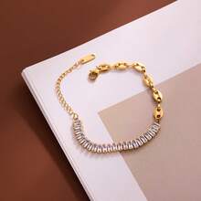 1pc Stainless Steel Square Beaded Bracelet - Diamond Cut Chain, Women's - Diamond Bracelet - View 3