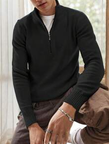 hoteel Winter Zipper Turtleneck Sweater Men Clothing Thick Warm Knitwear Wool Cashmere Pullover Male - 黑色 - 查看 1