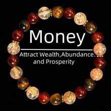 8毫米天然红玛瑙黄虎眼珠手链 | 财富能量守护石 | 弹性事业好运链，附赠幸运卡