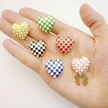 2 piezas/Set Cubiertas de botones con forma de corazón de doble color a cuadros, cubiertas de botones decorativas para camisas unisex, múltiples colores disponibles, sin necesidad de coser, se colocan en 3 segundos, adecuadas para uso diario en la oficina, citas y regalos de negocios para días festivos. Regalos de días festivos - Corazón - Ver 8