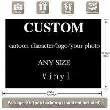 Customizable Vinyl Backdrop With Cartoon Anime Logo Portrait Photo, Adjustable Decorative Photo Backdrop For Family Party - Multicolor - View 5