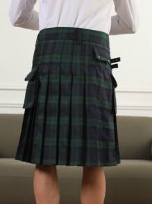 Imported Fashion Scottish Festival Plaid Green Pleated Kilt For Men - Army Green - View 3