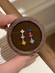 1pc Stainless Steel Korean Fashion Fresh Dopamine Colorful Four-Leaf Clover Ring, Elegant Design Elegant High-End Women's Finger Ring - Yellow Gold - View 7
