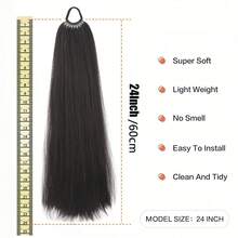 24 Inch Synthetic Ponytail Hair Extensions, Black Natural Braided Ponytail Wig, Long Straight Hair, Elastic Band Fastener, For Women - Multicolor - View 4