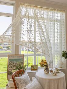 1 Rèm cửa ren đính hạt ngọc trai, Rèm ngăn cách bán trong suốt họa tiết hoa Bohemian thoải mái, Rèm cửa sổ trang trí cho phòng ngủ, phòng khách, trang trí nhà cửa, mọi mùa - Màu be - Xem 6
