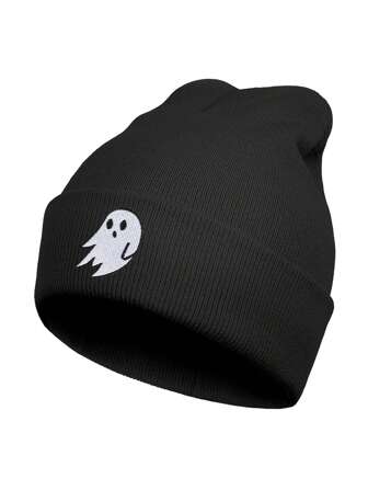 1pc Halloween Beanies Hats For Men Women Streetwear Skull Cap Ghost Knitted Hat Halloween Boo Hats For Men Women Embroidered Beanie