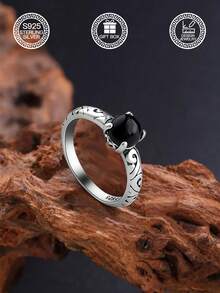 1 件 S925 纯银复古黑玛瑙珠戒指，几何图案情侣戒指，适合日常佩戴、婚礼誓言、情人节、母亲节、音乐节礼物，附赠礼盒 - 復古原子款 - 查看 6