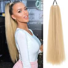 24 Inch Synthetic Ponytail Hair Extensions, Black Natural Braided Ponytail Wig, Long Straight Hair, Elastic Band Fastener, For Women - Multicolor - View 14