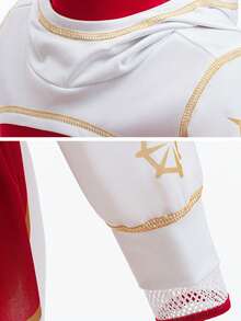 3pcs Carnival/Easter Costume Set: Asymmetrical Sleeve Star Print Long Jacket + Short Sleeve Top + Pants, With Bracelet & Bag, Party Outfit - Red - View 7