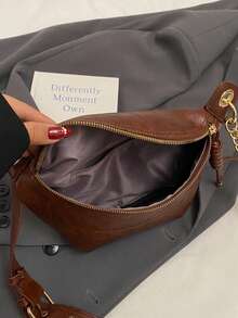 Bolsa de peito com corrente feminina, material PU, fecho de zíper, bolsa portátil para guardar celular, pochete, cor sólida, estilo simples, bolsa transversal para compras, encontros, passeios, tamanho compacto