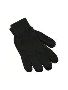 Winter Kit Hat And 01 Pair Of Plain Black Gloves One Size Adult Female And Male - 黑色 - 查看 4