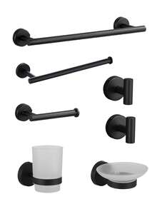 Juego de colgadores de almacenamiento para baño - Kit de colgadores para baño - Toallero de acero inoxidable negro - Gancho multifuncional - Estante para papel higiénico - Vaso de lavado de vidrio - 1 pieza