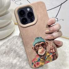 phone16Pro 16Plus 16Pro 16 15 14 13 12 11 XS XR/X XSX XS Teléfono con patrón de diseño de mono, moda anticaídas y a prueba de golpes TM040074 - Marrón - Ver 4