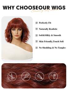 Reddish Brown Short Curly Bob Wigs With Bangs For Women 12 Inch Synthetic Curly Bob Wig For Girl Natural Looking Summer Daily Party Cosplay Use For Halloween And Christmas New Year Carnival Music Festival Cosplay ,Gifts For Girls,Summer Graduation Gifts,Ready-Made Gifts,Halloween Christmas Gifts - Reddish Brown - 查看 6