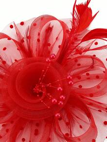 1 Pc Fascinators Hat For Women Tea Party Headband Mesh Ribbons Kentucky Derby Hats For Girls And Women, Tiny Hats, Mini Fascinator, Mini Top Hat, Mini Cap, Autumn, Rave, Halloween Accessories, Bride To Be, Gifts, Wedding, Hair Accessories, Gala Night - Red - View 4