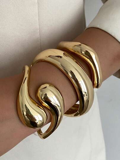 1pc Vintage Exaggerated Asymmetrical Wavy Waterdrop Charm Metal Cuff Bracelet, Luxurious Glamour For Holiday Party, Women & Unisex Casual Daily Wear, Street Style Jewelry Gift