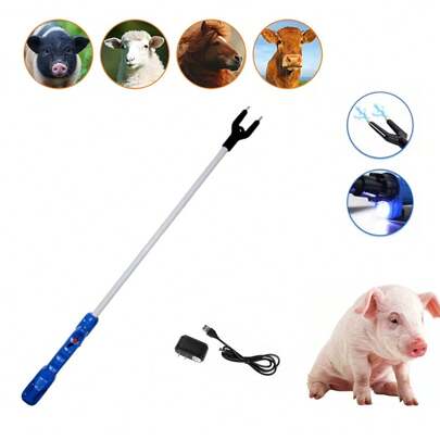 Chicharra eléctrica arreadora recargable ganadera de 108cm, herramienta práctica para trabajo con ganado, batería recargable de larga duración, diseño ergonómico y resistente, uso profesional y rural.