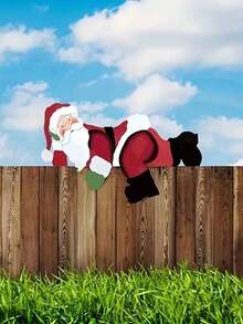 1 paquete Decoraciones de valla de Papá Noel - Adornos de señal de valla de jardín al aire libre, decoraciones navideñas de plástico, sin baterías necesarias, soporte de piso, adecuado para árbol de Navidad, decoraciones navideñas para el hogar, regalos de Navidad