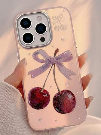 Prinsessstil Glitter Rosett Körsbär Laser Glänsande Rosa Telefonskal Kompatibelt Med Apple 16 Pro Max/16 Ny 15 Pro Dam 14/12/11 Heltäckande Hårt Skal 13 Galvaniserad