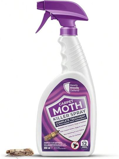Carpet Moth Killer Spray 1L - Non-Staining & Long-Lasting Protection |   Formula For Home |   Targets Full Moth Lifecycle On Rugs, Carpets, Textiles & Upholstery