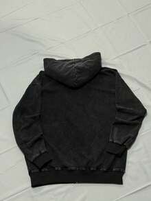 Men's Washed Black Hip-Hop Spider Web Pattern Letter Print Harajuku Retro Hooded Long-Sleeved Street Style Top - 黑色 - 查看 2