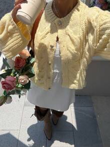 2025 Autumn/Winter Women's Fashion Street Style Casual Loose Cozy Chunky Knit Heart Button Cardigan Sweater, Basic Tops, Fall Clothes, Homecoming, Back To School, Modest Women, Party Women, Y2K Women, Tops For Going Out, Concert Women, Date Night Women