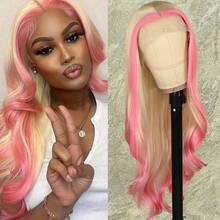 13X4 Free Part Black Green Highlights Body Wave Lace Front Wigs Pre Plucked Soft Long Wavy Hair Wigs Heat Resistant Wave Wigs Glueless Christmas Wig Long Wavy Synthetic Lace Front Wigs For Women Perfect For Daily Wear & Parties - 挑染粉色 - 查看 2