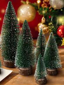 4 Pieces Mini Christmas Tree Bottle Brush Christmas Trees - Small Bottle Brush Trees With Wooden Base, Artificial Small Pine Trees, Miniature Christmas Tree Ornaments For Christmas Party Table Decorations - Multicolor - View 3