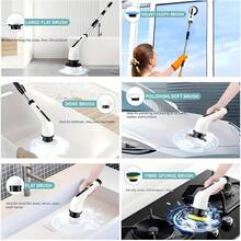 2026 Electric Rotating Cleaning Brush, Rechargeable Cleaning Brush, Shower Cleaning Brush With 9 Brush Heads, 2 Hours Of Battery Life, Dual Speed Adjustment, Retractable Handle,  Suitable For Bathtubs, Tiles, Floors, Cars, Household Essentials - White Suit - View 8