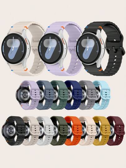 1 pieza Banda de reloj inteligente de silicona con patrones ondulados de unicolor y conectores a juego, compatible con relojes de 40mm/42mm/43mm/44mm/45mm/46mm/47mm, compatible con Galaxy Watch 7/6/5/4/Clásico/Pro